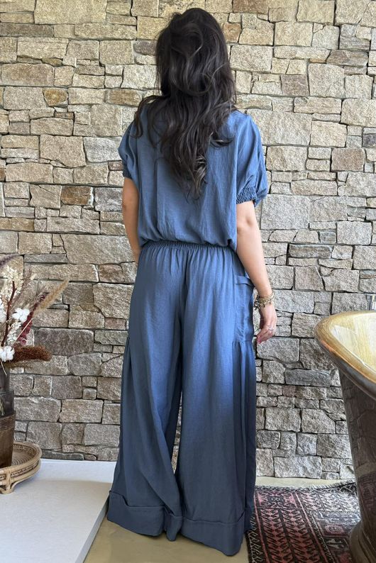 Basso Button Drape Cap Sleeve Shirt Airforce